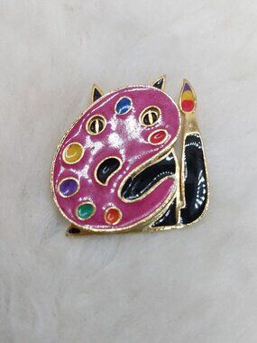 Vintage Abstract Enamel Painting Illusion Brooch Signed